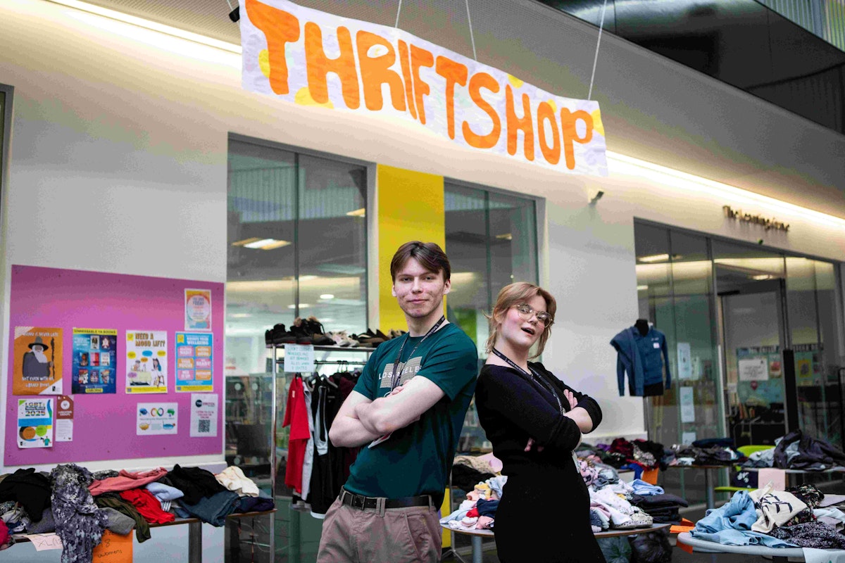Jake Smith and Emily Merry-Brown helped create a pop up thrift shop to raise money for charity during a social action month at Suffolk New College